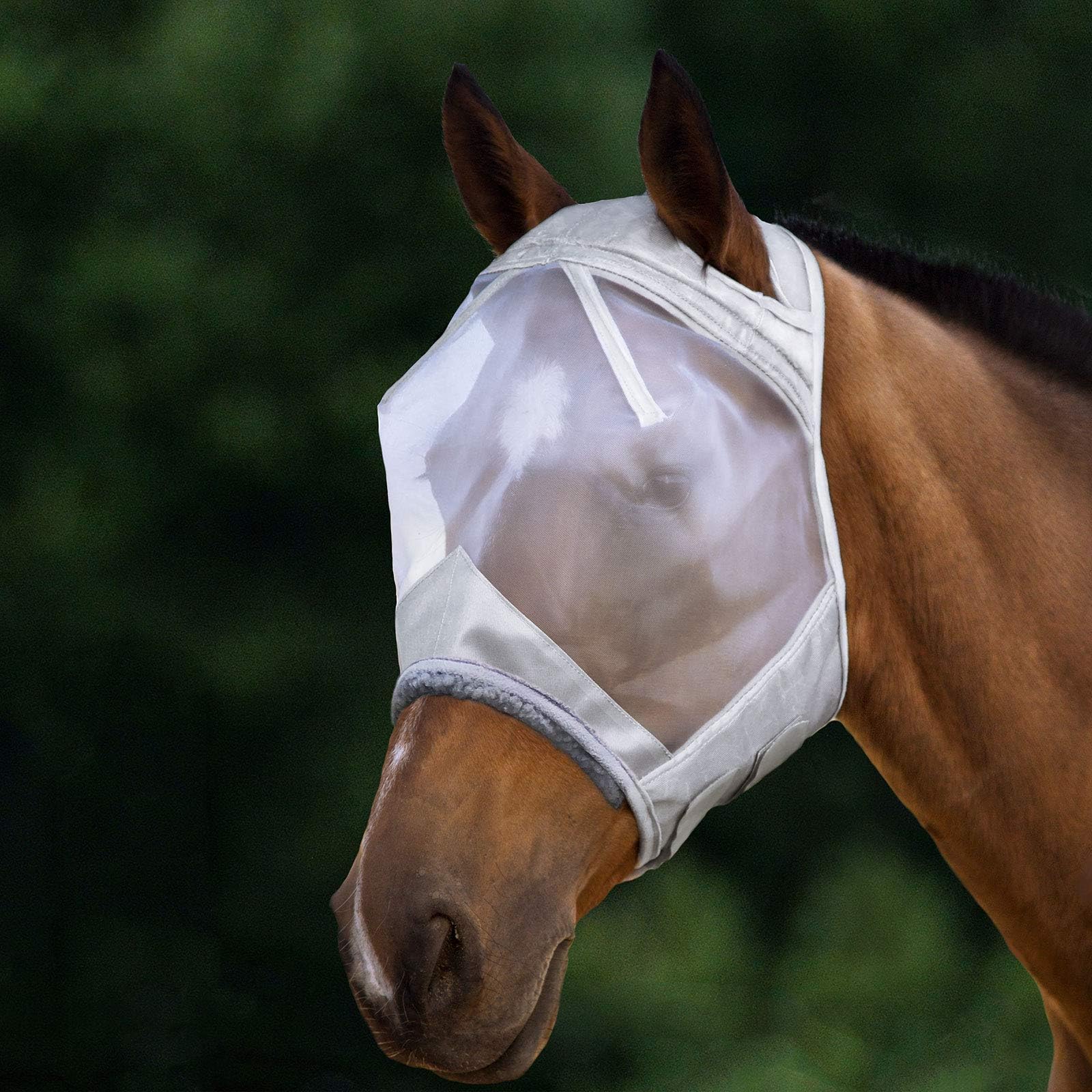 Harrison Howard CareMaster Thick Fleece Padding Translucent Fine Mesh CareMaster Horse Fly Mask Standard Moonlight Silver XL Extra Full Size