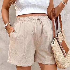 Women's Maternity Shorts Casual Lounge Shorts Drawstring High Waist Loose Pockets Summer Pregnancy Travel Outfit