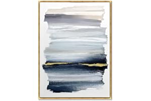 Sofoney - Gold Framed Abstract Canvas Wall Art with Hand Painted Texture and Gold Foil, Modern Abstract Art Wall Decor for Living Room Bedroom - 24"x32" (Navy Blue, Gray and Golden)