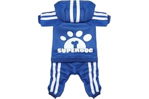 LONTEPET Dog Hoodie 4 Legs Jumpsuit for Small Dogs Puppy Clothes Dog Pullover Sweatshirt Cotton Doggie Winter Coat Cat Apparel(Large,Blue)