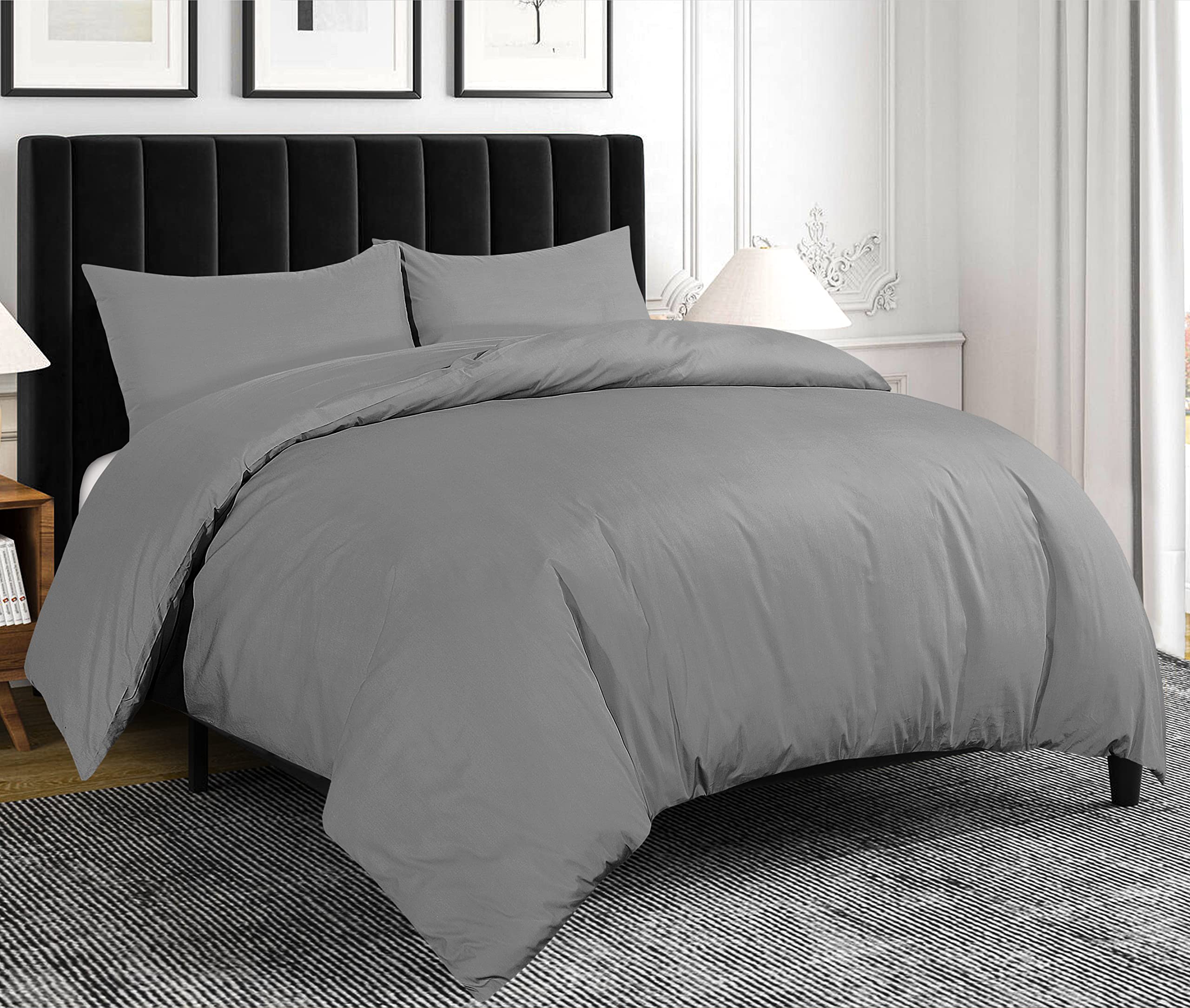 Crescent Collection 300 Thread Count 100% Pure Egyptian Cotton Duvet Cover With Pillowcase (Gray, Double: 200x200cm)