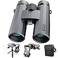 12x42 Binoculars for Adults High Powered Binoculars Waterproof Compact Binoculars with Low Light Night Vision for Hunting Outdoor Sports Concerts Bird Watching Grey