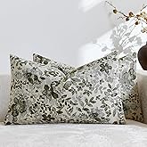 Purewish Vintage Floral Lumbar Pillow Covers 12x20 Pack of 2 Country Farmhouse Accents Chenille Jacquad Rectangular Decorative Throw Pillow Cases for Living Room Couch Bed Home Decor, Olive Green