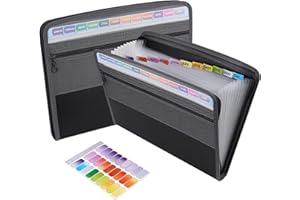 13 Pocket Expanding File Folder with Zipper Closure, Accordion File Folder Document Organizer Expanding Zip File Folder with 