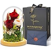 DUONABEILA Forever Flowers Preserved Roses Prime Delivery for Women, Glass Dome Light Up Preserved Flowers, Christmas Anniversary Thanksgiving Gifts for Wife Girlfriend Women Best Friend Grandma(Red)