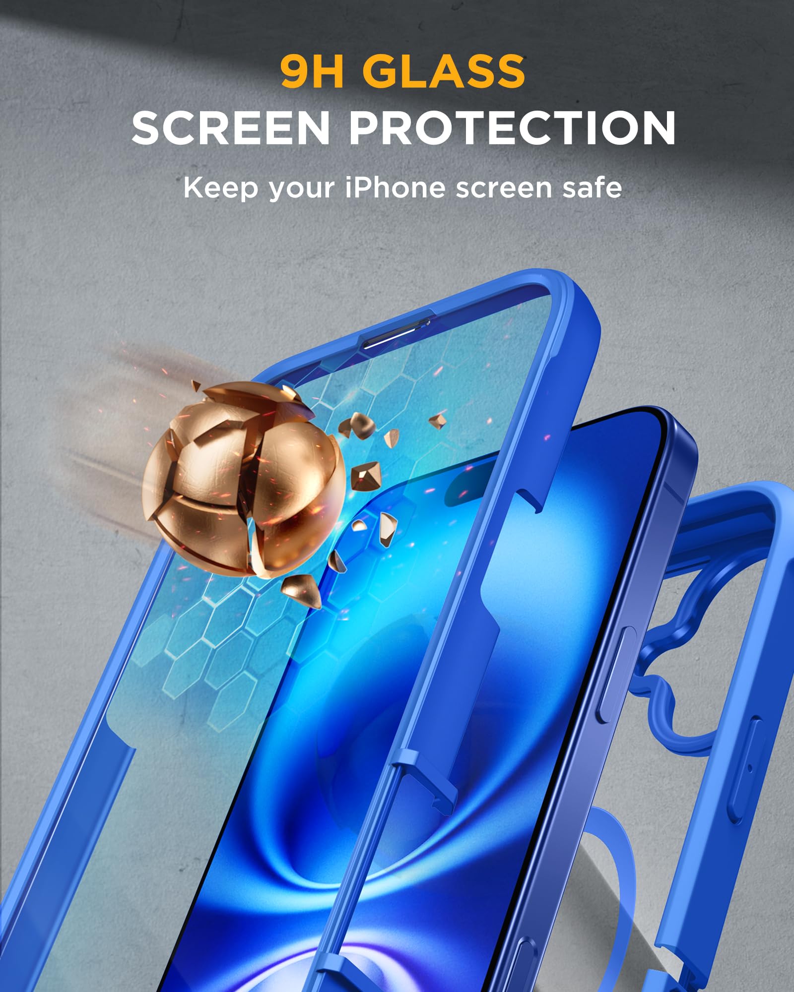 Miracase Magnetic for iPhone 16 Plus Case Full-Body Phone with Built-in Glass Screen Protector, [Compatible with MagSafe] Military Drop Proof 16 Plus Cover Bumper 6.7 inch, Blue - Image 3