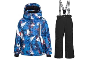 WOWULOVELY Big Boy's 2-Piece Colorblock Snow Pants and Jacket Snowsuit Ski Suit