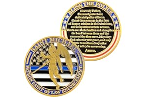 LZWIN Archangle Saint Michael Patron Saint of Law Enforcement Challenge Coin Bless The Police Thin Blue Line Gift (Single Coin)