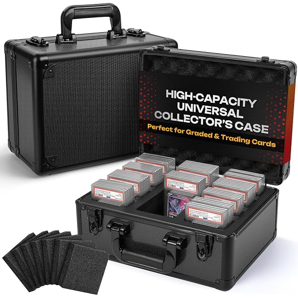 CollectHall Aluminum Graded Card Storage Case – Holds PSA/BGS Slabs, 9 Foam Inserts, Black Sports Card Box
