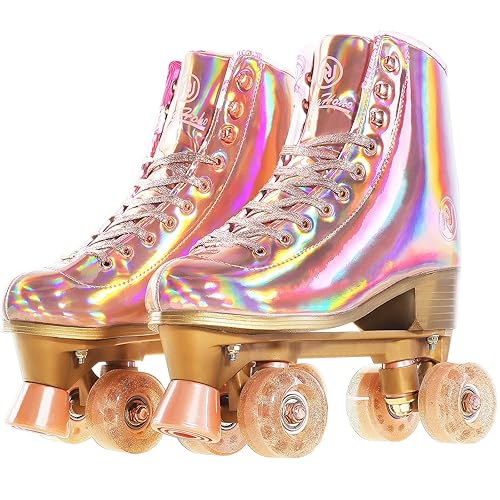 JajaHoho Roller Skates for Women, Holographic High Top PU Leather