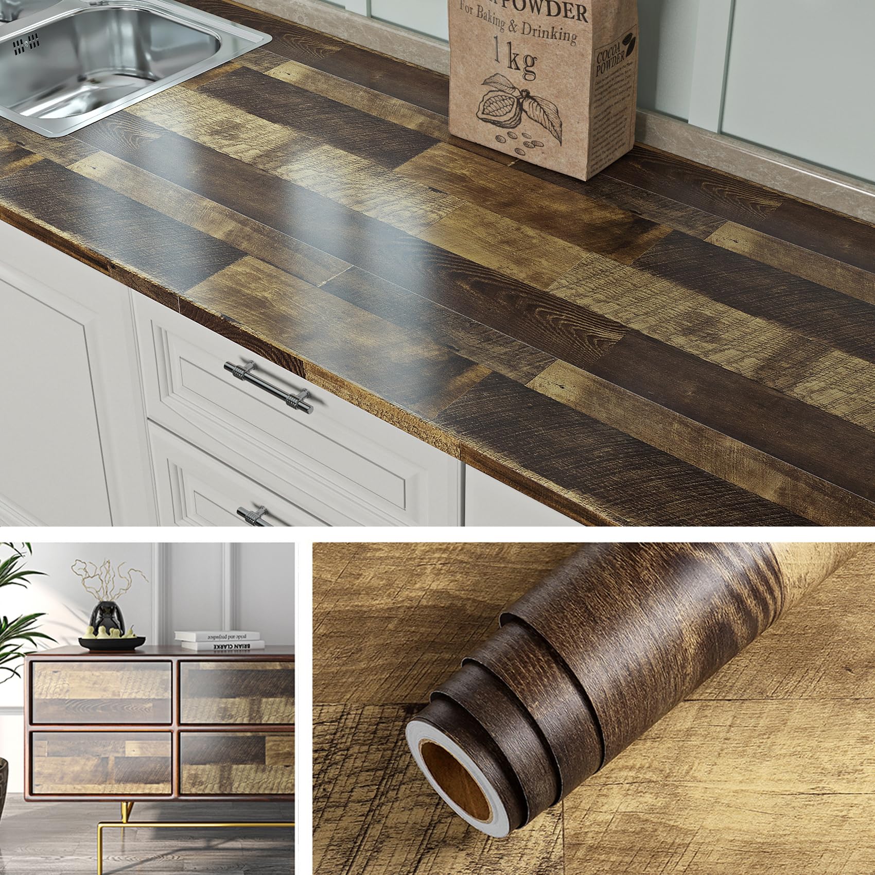 Livelynine Wood Panel Wallpaper Brown Washable Worktop Vinyl Covering Wood Effect 40CMx5M Wood Effect Sticky Back Plastic Roll for Furniture Desk Table Kitchen Counter Vinyl Wrap Bedroom Wall Paper