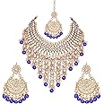 Aheli Elegant Indian Wedding Wear Faux Kundan Studded Choker Necklace with Maang Tikka Set Ethnic Fashion Jewelry Gift for Women Maroon Kundan & Pearl Drop