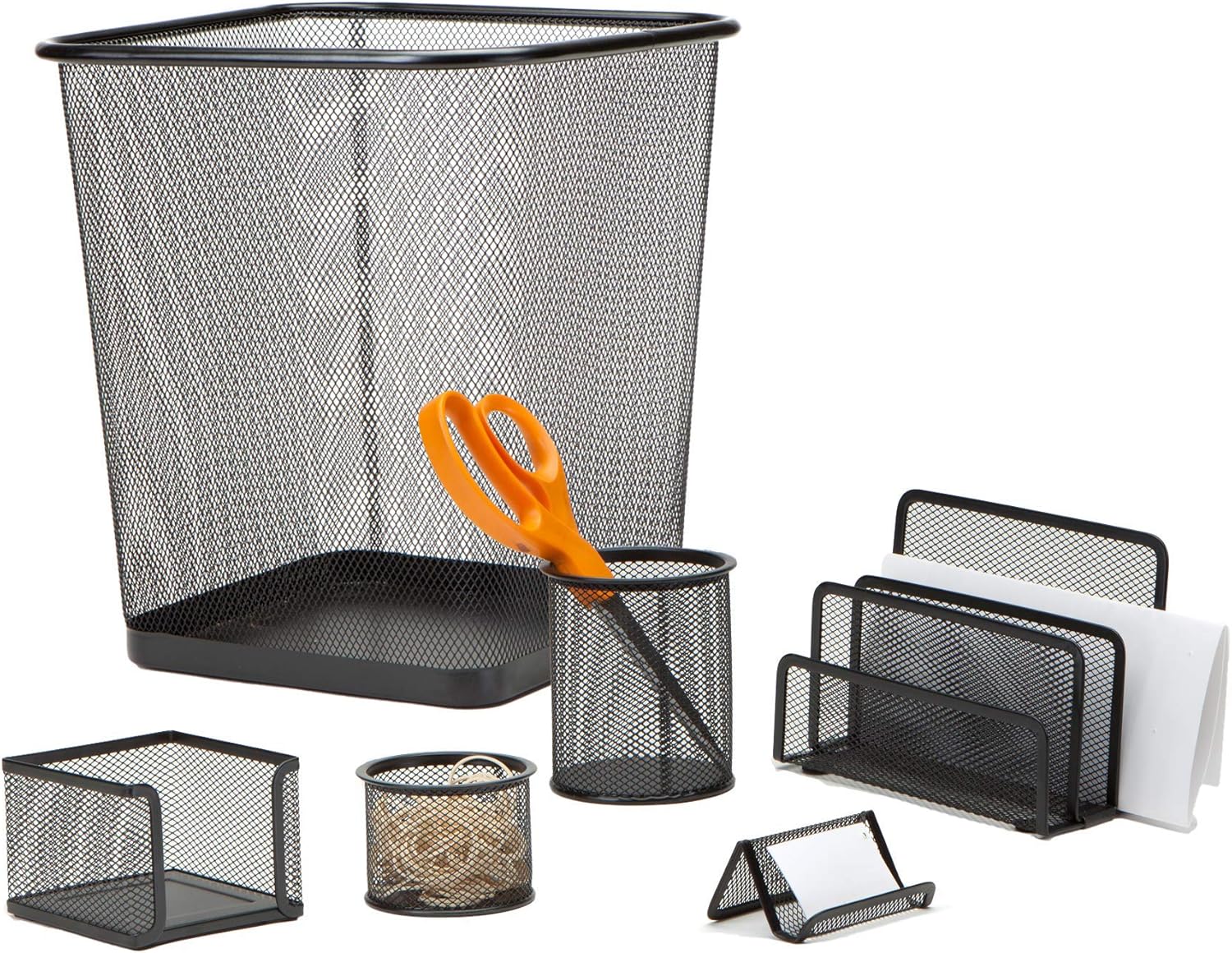 Mind Reader 6 Piece Desk Organizer Set, Pencil Holder, Letter Tray, Business Card Holder, Supplies Organizer, Black