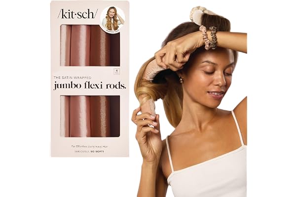 Kitsch Satin Hair Curlers, Heatless Curling Rod - Jumbo Flexi Rod for Heatless Curls Overnight, Comfortable Hair Curlers to S