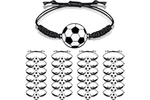 Lorfancy 24Pcs Soccer Bracelets - Adjustable Charm Bracelet for Girls, Boys, Women & Men - Woven Cord Bracelets for Soccer Players