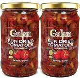 Galen Sun Dried Tomatoes in Olive Oil, 2 x 10.3 oz Jar, with Olives | Ready to Eat Traditional Mediterranean Marinated Sundried Tomatoes, No Sugar Added, Kosher, Vegan