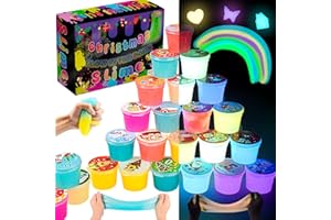 WUJYLY Christmas Glow in The Dark Slime 24Pcs -2025 Stocking Stuffers, Stretchy, Soft, and Non-Sticky Slime Party Favors, Girls, Boys, Kids, Christmas Slime Toy