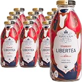 Harney &amp; Sons Organic Strawberry Iced Tea, 12 Glass Bottles, 16 fl oz | Organic black tea with real organic strawberry pur&eacute;e. Twelve 16 fl oz glass bottles. Contains caffeine.