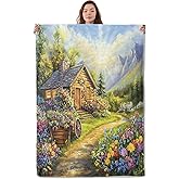 UNDAHIS Spring House Flowers Blanket, Soft Warm Cozy Throw Gifts for Adults Kids Women, Lightweight Comfy Fuzzy Flannel Blankets for Couch, Travel, Car, Home Decor 60×50 Inch