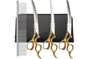 CITYWISH Dog Grooming Scissors,Curved Chunkers Shears Deg Grooming with Safety Round Tips, Sharp and Comfortable 4 in 1 Dog Scissers for Grooming