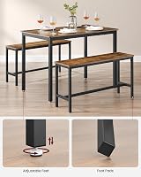 VASAGLE KDT070B01 Dining Table with 2 Benches Vintage Brown Black 3pc Set view 6
