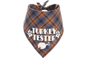 PAWSKIDO Thanksgiving Bandana for Small Medium Dogs, Turkey Taster Blue Pet Scarf