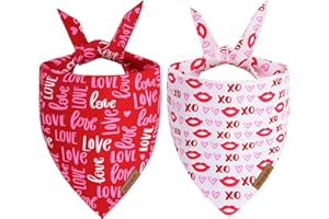 THLOH Valentines Day Dog Bandana - 2 Pack Triangle Dog Bandanas | Reversible Love and Heart Pet Scarf | Premium Durable Fabric | Boys & Girls | Holiday Bandana for Medium and Large Dogs (Large)