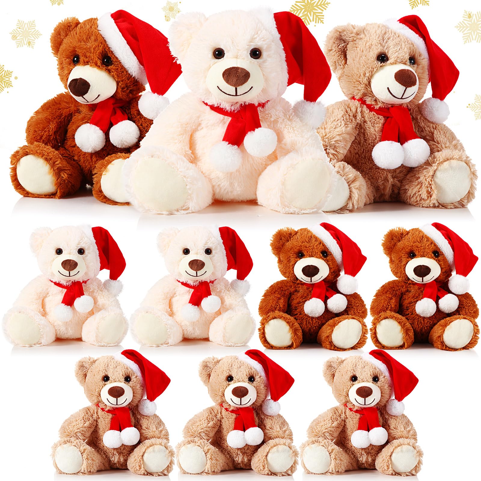 Photo 1 of Skylety 10 Pieces Christmas Bears Soft Plush Toy Stuffed Animals Cute Bears for Kids Boys Girls Xmas Holiday Birthday Valentine's Day Baby Shower Party Favor(Khaki, Dark Brown, Beige)