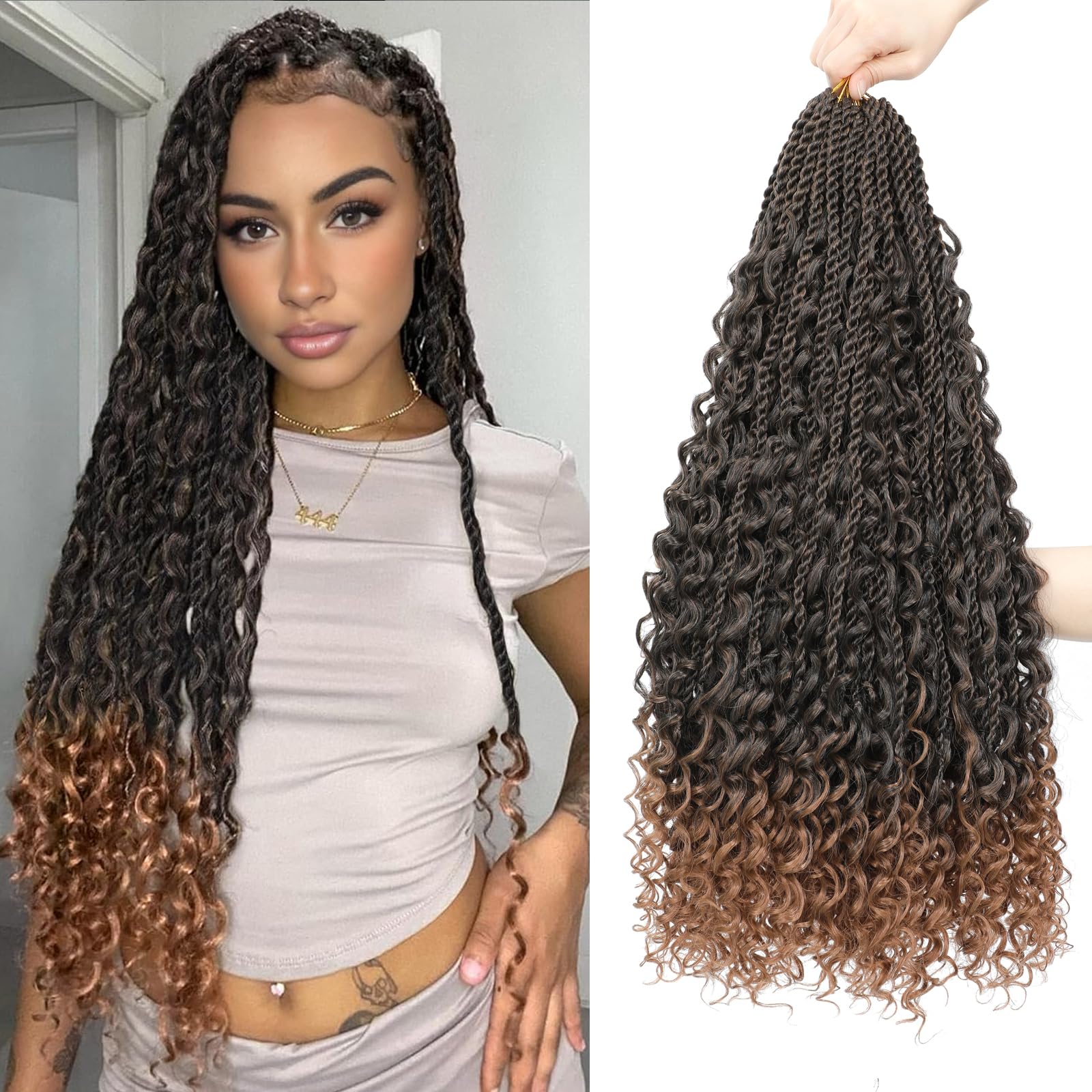 Auxemuen Senegalese Twist Crochet Hair 8Packs Boho Island Twist Crochet Hair with Curly Ends 24Inch Pre Looped Goddess Crochet Twists Hair Extensions for Black Women(TB/30)