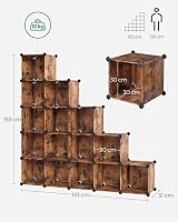 SONGMICS Modular Shoe Cabinet 16 Cubes Wardrobe 31x123x123 cm Vintage Brown view 5
