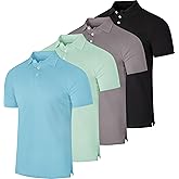 Real Essentials 4 Pack: Men's Cotton Short Sleeve Polo | Collared Pique Golf Shirt Casual Performance (Big & Tall Available)