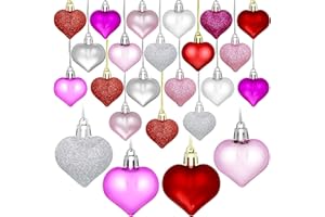 CH HAICHENG 48 Pieces Valentine's Day Heart Baubles Ornaments Valentine's Day Heart Shaped Ornaments for Valentine's Day Decoration or Wedding Anniversary Party Supplies, 4 Colors in 3 Styles