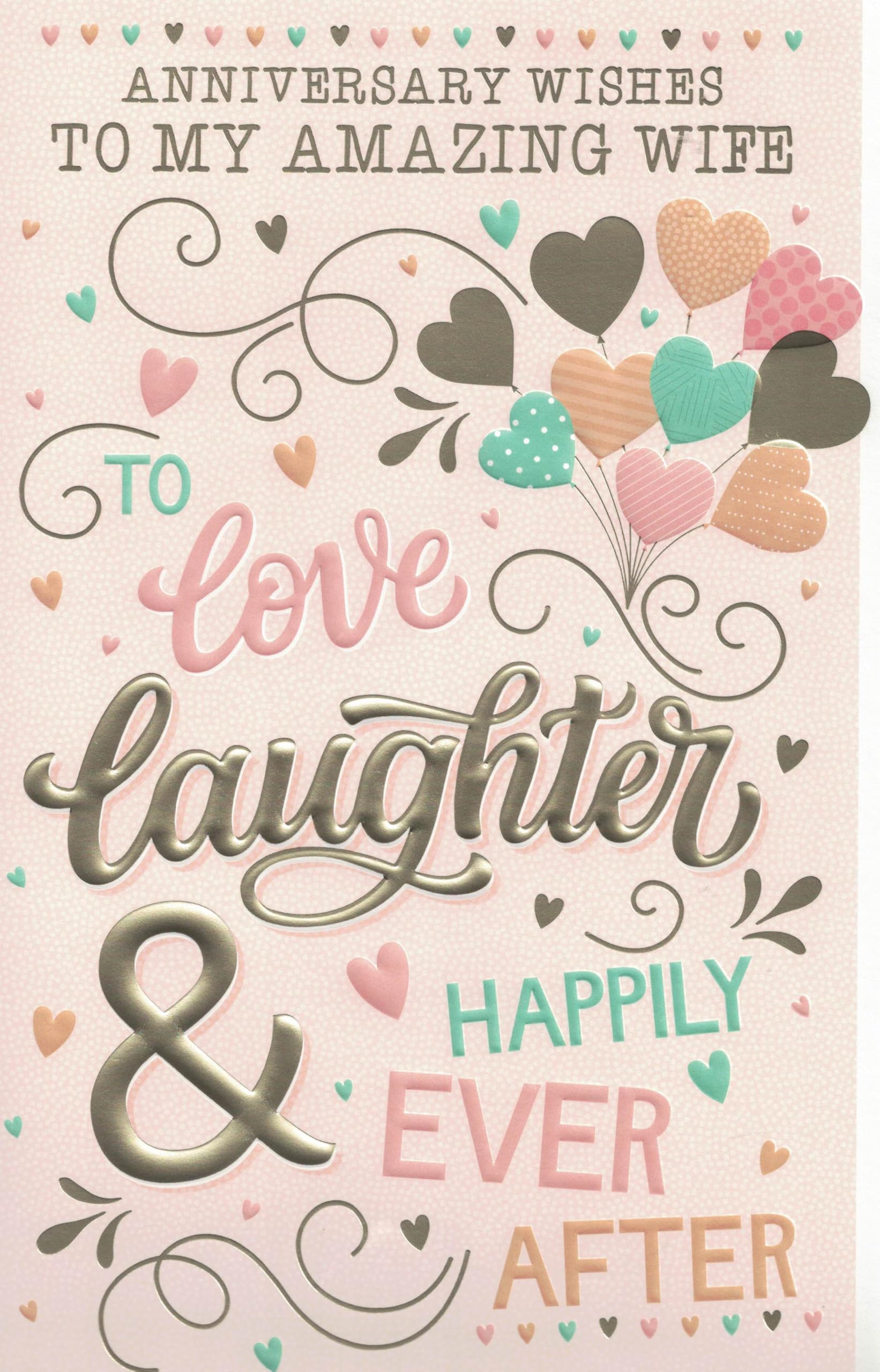 Extra large wife anniversary card. 8 page insert. 12 x 7.5 inches. OE.