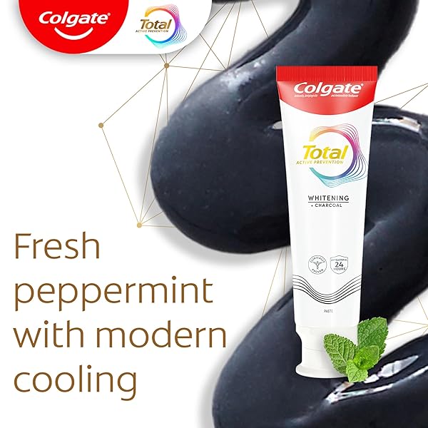 COLGATE TOTAL WHITENING + CHARCOAL TOOTHPASTE, MINT TOOTHPASTE, 5.1 OZ TUBE, 2 PACK
