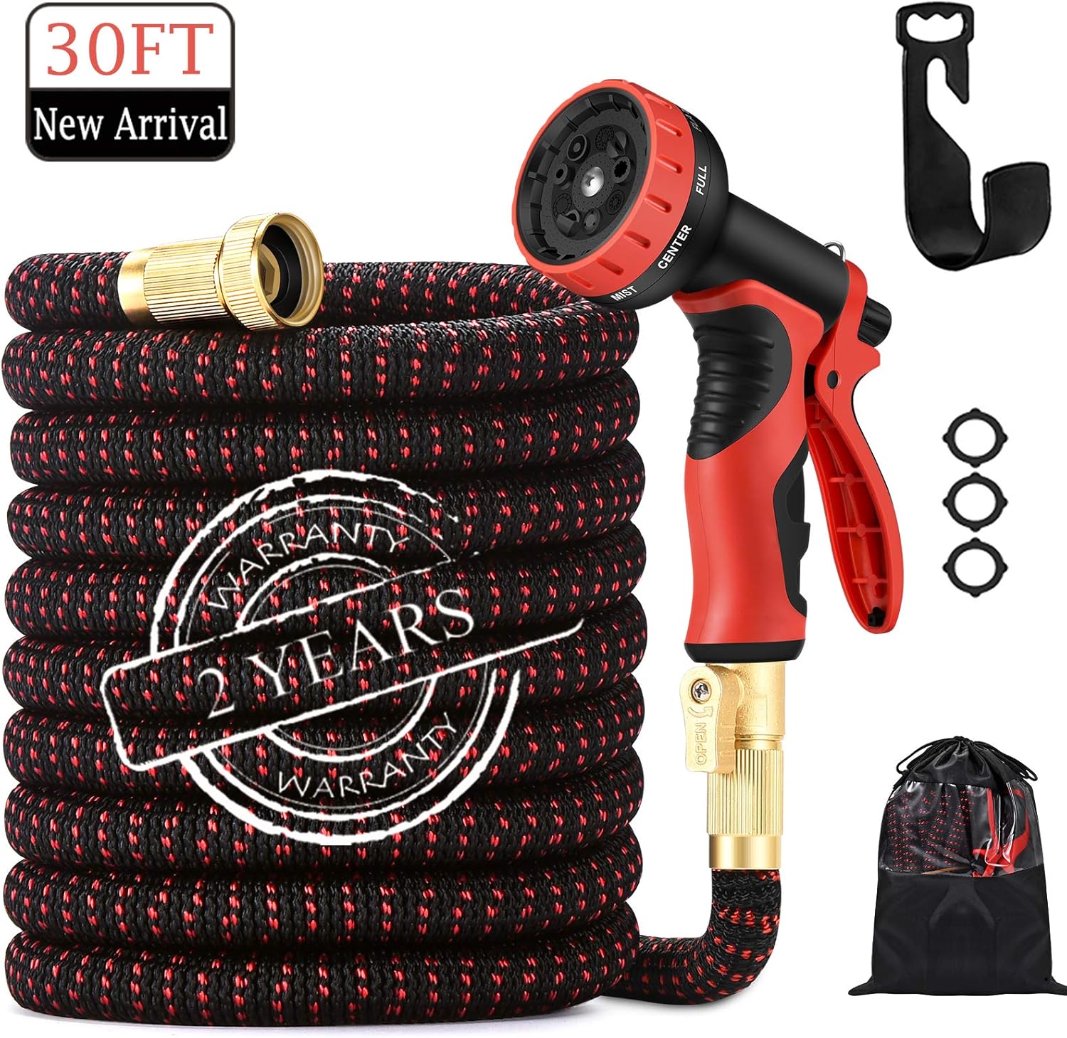 30FT Garden hose| 2020 upgrade Expandable Water Hose| with 9 Function Nozzle |Leak proof Lightweight Expanding Garden Water Hose| with Solid Brass Fittings| Best Choice for Watering and Washing.