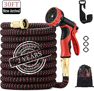30FT Garden hose| 2020 upgrade Expandable Water Hose| with 9 Function Nozzle |Leak proof Lightweight Expanding Garden Water Hose| with Solid Brass Fittings| Best Choice for Watering and Washing.