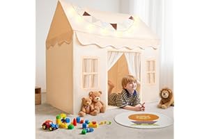 SYNCFUN Play Tent for Kids,Indoor & Outdoor Tent with Blanket,LED Lights & Flags for Toddler,Spacious 51*35*52 Inch,Playhouse for Kids,Ideal Private Space for Reading & Play for Boys & Girls Age 3-7