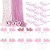 Kanayu 36 Pcs Valentine's Day Accessories Set Include 12 Heart Headbands 12 Glasses and 12 Heart Beaded Necklace for Valentine Props Party Costume Supplies Accessory (Pink)