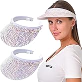 2 Pack Sparkly Rhinestone Clip on Visor Hats Women Men Sun Visors Hat Crystal Studded Shiny Sports Golf Beach Tennis Caps