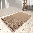 Tapis De Bain AMOAMI Waffle – 18x30 Pouces, Gris Foncé Et Jaune, Antidérapant