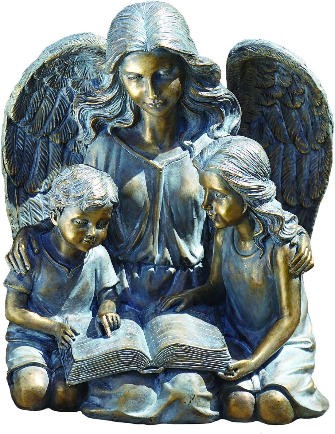 Roman - Angel with Two Children Statue, 15.5" H, Garden Collection, Resin and Stone, Decorative, Gift, Home Outdoor and Indoor Decor, Durable, Long Lasting