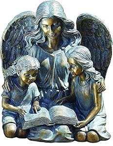 Roman - Angel with Two Children Statue, 15.5" H, Garden Collection, Resin and Stone, Decorative, Gift, Home Outdoor and Indoor Decor, Durable, Long Lasting