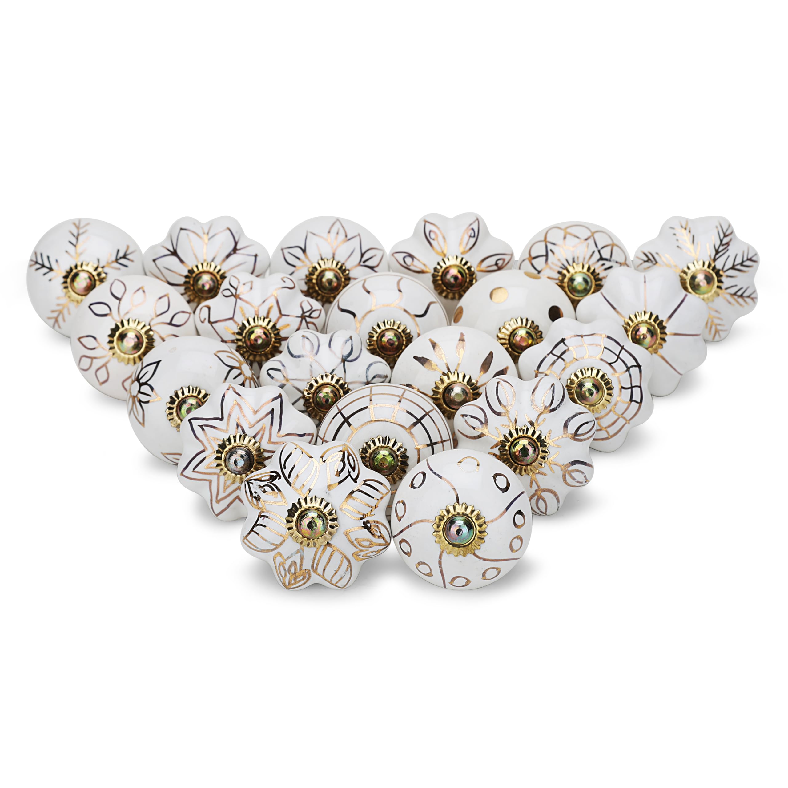 Craft Trade Gold White Door Cabinet Knobs for Dresser Drawer Vintage Closet Ceramic Knob Pull Handles Cupboard Wardrobe Knobs for Kitchen Furniture Home Décor - Pack of 20