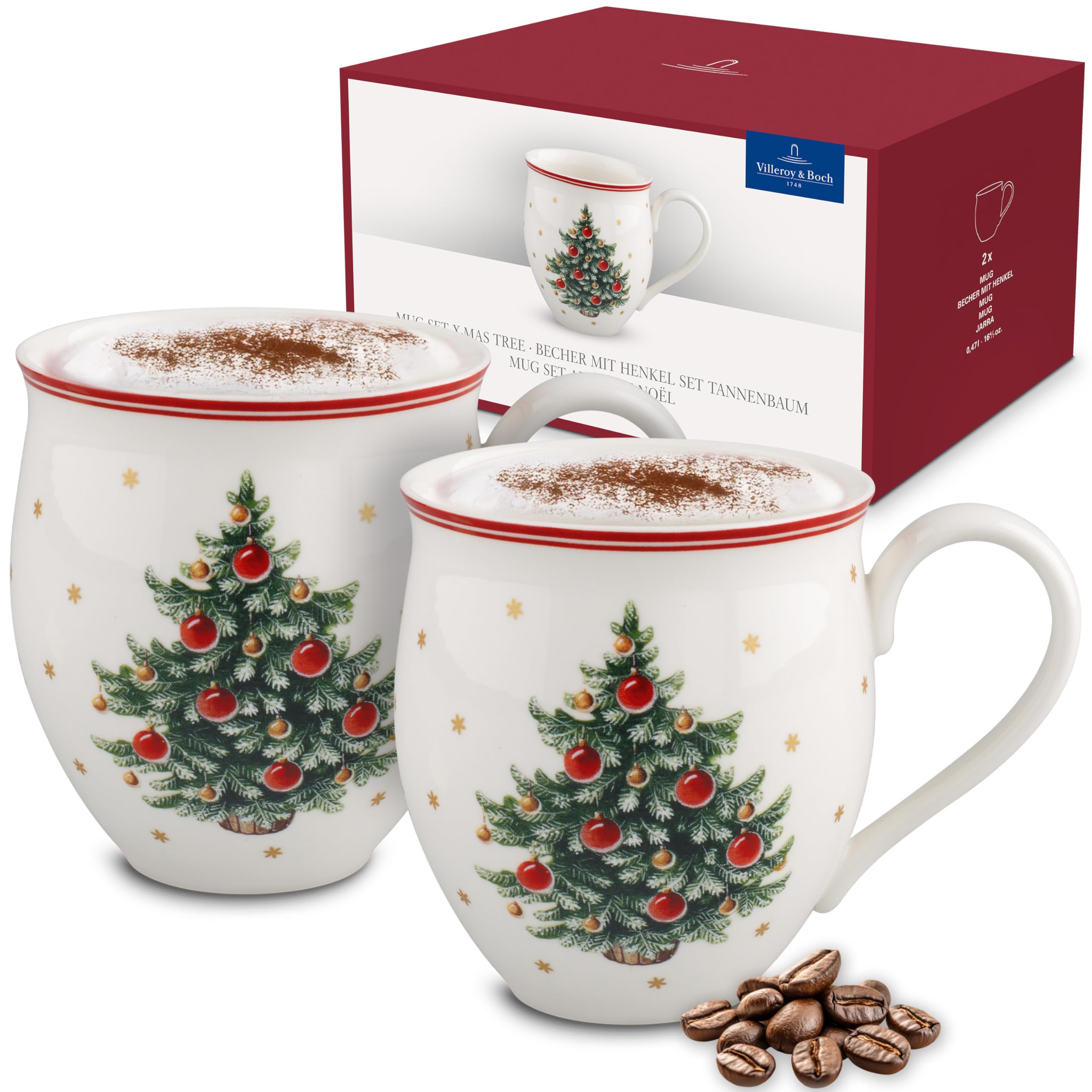 Villeroy & Boch – Toy's Delight Mug Christmas Tree 2-Piece Red and White, Dishwasher Safe, Microwave Safe, Christmas Mug, Coffee Mug, Cup for Tea, Christmas Decoration Indoor, Premium Porcelain — image 1