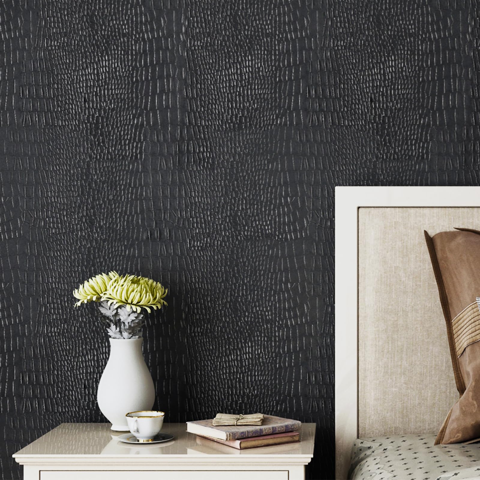 Photo 1 of Decotalk Crocodile Wallpaper Peel and Stick 17.7"x200" Crocodile Wallpaper Textured Black Crocodile Wallpaper for Bedroom Removable Wallpaper Self Adhesive Black Crocodile Contact Paper for Cabinets