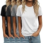 Ficerd 4 Pack Women's Cotton T Shirts Casual Short Sleeve Tunic Tops Crewneck Plain Summer Loose Fit Rolled Sleeve Basic Tee