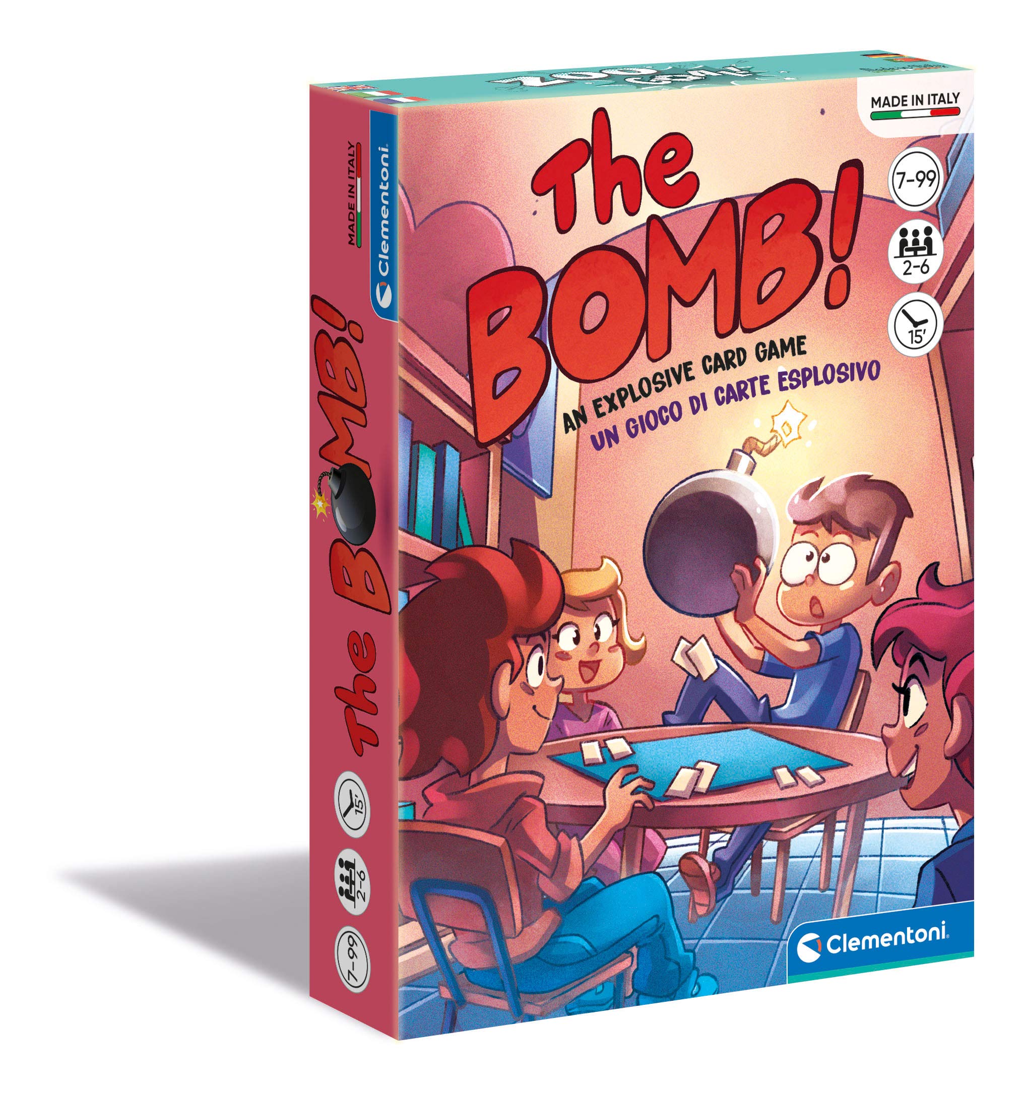 Clementoni - The Bomb-Mazzo, Children's Cards, Table, Party Game for the Whole Family, 2-6 Players, 7 Years+, Made in Italy, Multicoloured, 16303