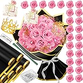 28 Pink Glitter Roses Bouquet - Artificial Flowers Bouquet with Diomand Pins,Pink Roses DIY Fake Flower Bouquet Kit - Sparkling Flower Arrangement for Valentine’s Day,Anniversary,Weddings,Engagement