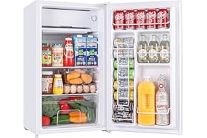 BANGSON Mini Fridge with Freezer, 3.2Cu.Ft, Reversible Door Mini Fridge, 5 Adjustable Temperatures, 38dB Low Noise, Small Refrigerator for Bedroom, Office, and Dorm, White…