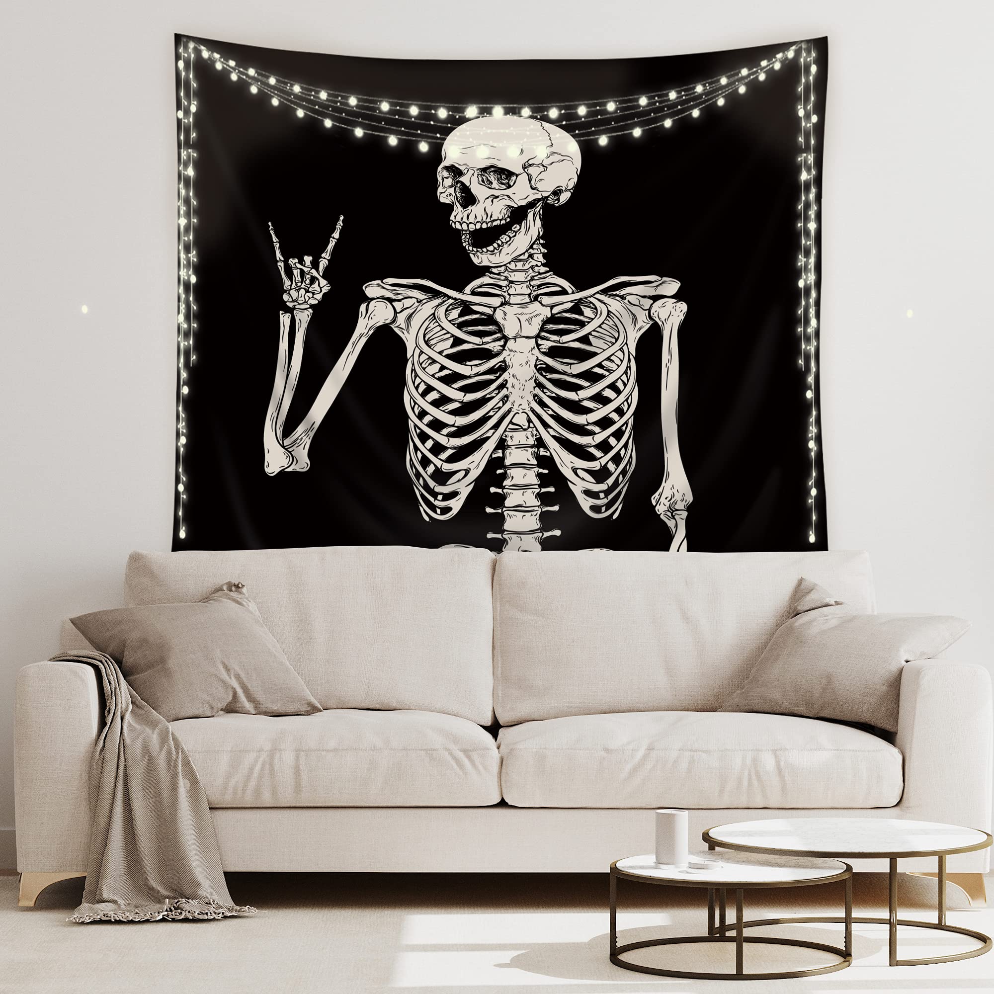 YISUMEI Skull Tapestry Wall Hanging Funny Skeleton Black and White Theme Home Decor for Men Women Gothic Hippie Halloween Bohemian Terror Rock and Roll Bedroom Living Room Dorm(L/150x200cm/60x80inch)